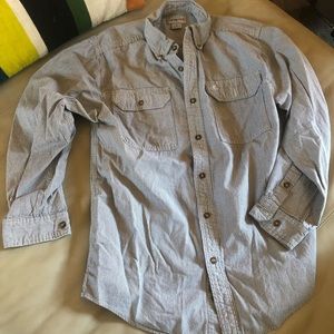 Carhartt long-sleeve work shirt. Durable & cool.